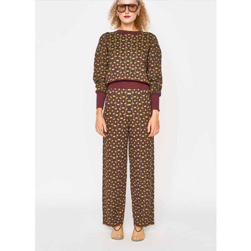 Mirth Knit Set Womens Large Burgundy Geometric New With Tags Sweater Pants